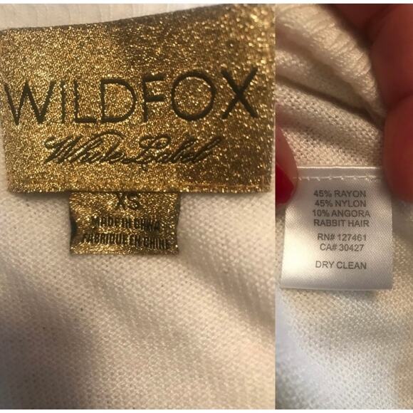 WILDFOX White Label White Sweater Gold Sequins No. 9 V-Neck Angora Oversized XS - Picture 5 of 8